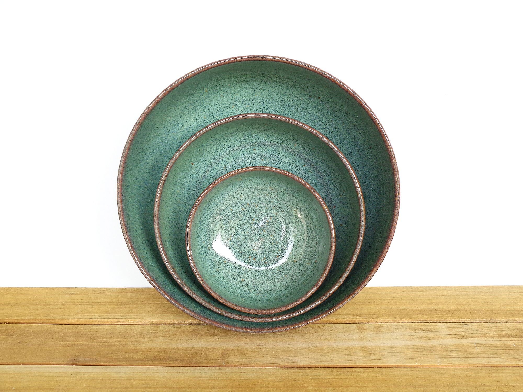 Ceramic Nesting Pottery Bowl Set in Sea Mist Glaze Green Blue Etsy
