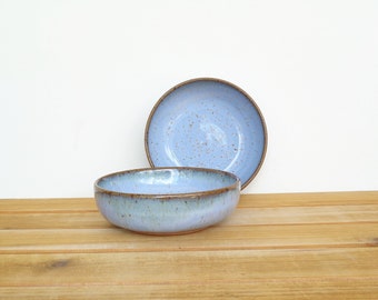 Prep Bowls Stoneware Pottery in Castille Blue and Sea Mist Glazes, Ceramic Snack Bowls - Set of 2