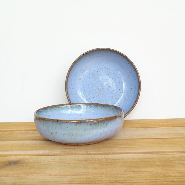 Prep Bowls Stoneware Pottery in Castille Blue and Sea Mist Glazes, Ceramic Snack Bowls - Set of 2