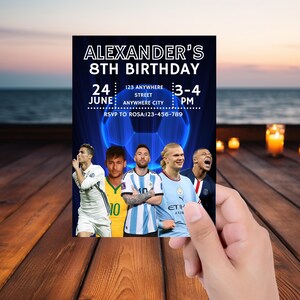 Invitation d'anniversaire de football Messi CR7 Ronaldo Neymar Anniversaire pour les garçons Invitation d'anniversaire de football Flyer de football