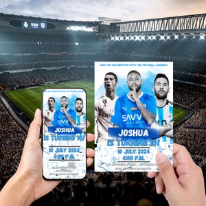 Invitation de football, Cristiano Ronaldo, Neymar, Messi, Carte d’anniversaire, Invitation CR7, Invitation imprimable, anniversaire de football
