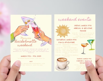 Colorful Bachelorette Weekend Events Itinerary Template, Digital Invitation, Bachelorette Weekend, Itinerary Planner Template, Canva
