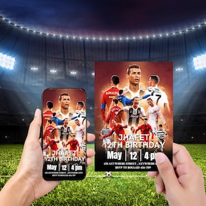 Invitation d’anniversaire de Cristiano Ronaldo, carte d’anniversaire, invitation CR7, invitation numérique Siuuuuu, invitation de football