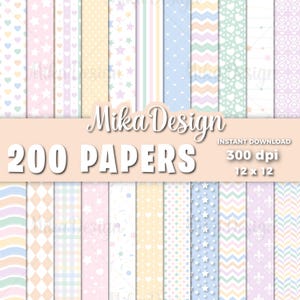 Essential Pastell Digitalpapier, Muster Pastell 200 Papiere, Scrapbooking Pastell, Pastell bedruckbar, kommerzielle Nutzung.