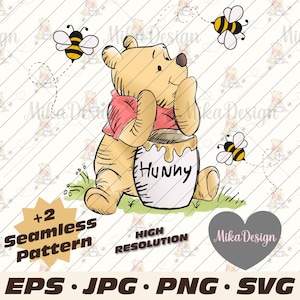 Clipart de acuarela de Pooh, Svg de Pooh, Clipart de oso, Diseño de camiseta