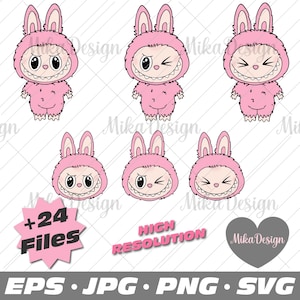 Cliparts de monstres Awaii, SVG Labubu, conception de t-shirts monstres, sublimation Labubuu, personnages monstres