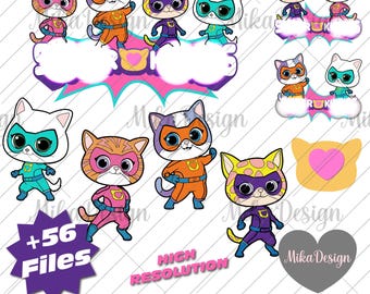 Clipart di Super Gatti, SVG di Gatti, Design di Magliette Cats Heroes, Sublimazione di SuperKities, Personaggi di Heroes Girls, Super Gatti
