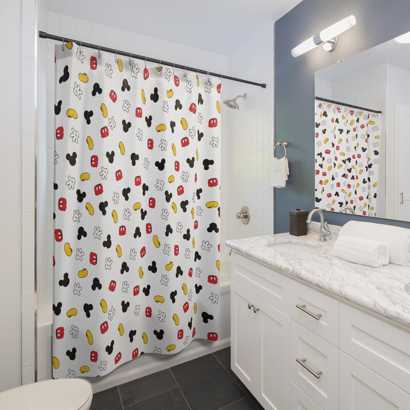 Cheese Mouse Pattern Print Bathroom Shower Curtain
