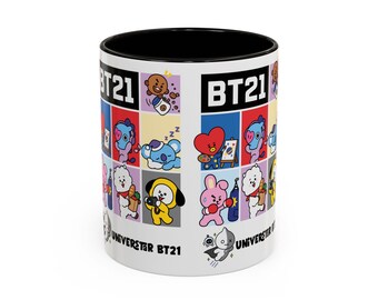 Bt21 Character Grid Mug | Ceramic Coffee Cup