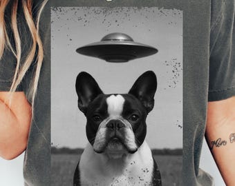 Camiseta divertida de bulldog francés (blanco y negro) con diseño de ovni: regalo único para dueños de perros - Camiseta UAP