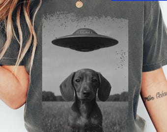 Camiseta OVNI de perro salchicha / Diseño adorable y original para amantes de los perros / Camiseta UAP