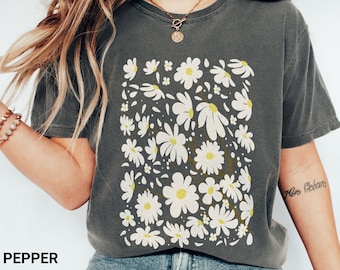 Retro Flower Shirt: Komfort Farben Blumen T-Shirt, Geschenk für Mama