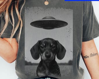 Camiseta OVNI de perro salchicha / Camiseta de algodón teñida para amantes de los perros / Camiseta para perros UAP