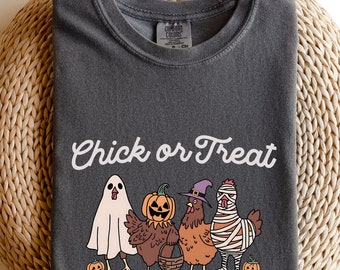 Camiseta de Halloween "Pick or Treat", diseño divertido de pollo fantasma