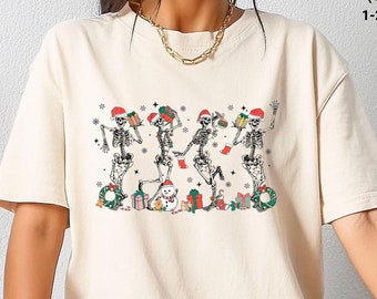 Camiseta navideña retro con esqueleto bailando, camiseta de vacaciones Comfort Colors