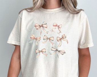 Muted Pink Cropped Top: Women's Boxy Tee with Coquet Ribbons