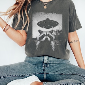 Funny Raccoon Shirt, UFO Racoon Gift, Animal Lovers Gifts, Funny T-Shirt, Cute Animals, Hilarious Racoon, Street Panda Tees, Comfort Colors