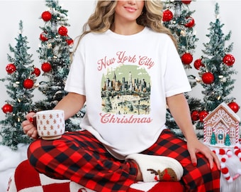 Camiseta navideña vintage de Nueva York, camiseta retro de vacaciones, regalo para viajeros