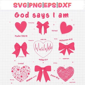 God Says I Am Coquette Valentine PNG | Christian Retro Valentine&#39;s Day Clipart | Bible Verse DXF & EPS  | Jesus Valentine Design