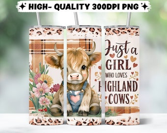Highland Cow 20 oz Skinny Tumbler Design – Sublimationsfolie für Tumbler-Enthusiasten, süße Kuh digitaler Download