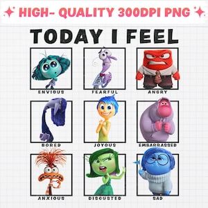 Oggi mi sento Png, Cartoon Emotions Friends Png / Rabbia, gioia, tristezza, paura, disgusto e altro / Grafica digitale ad alta risoluzione per l&#39;artigianato