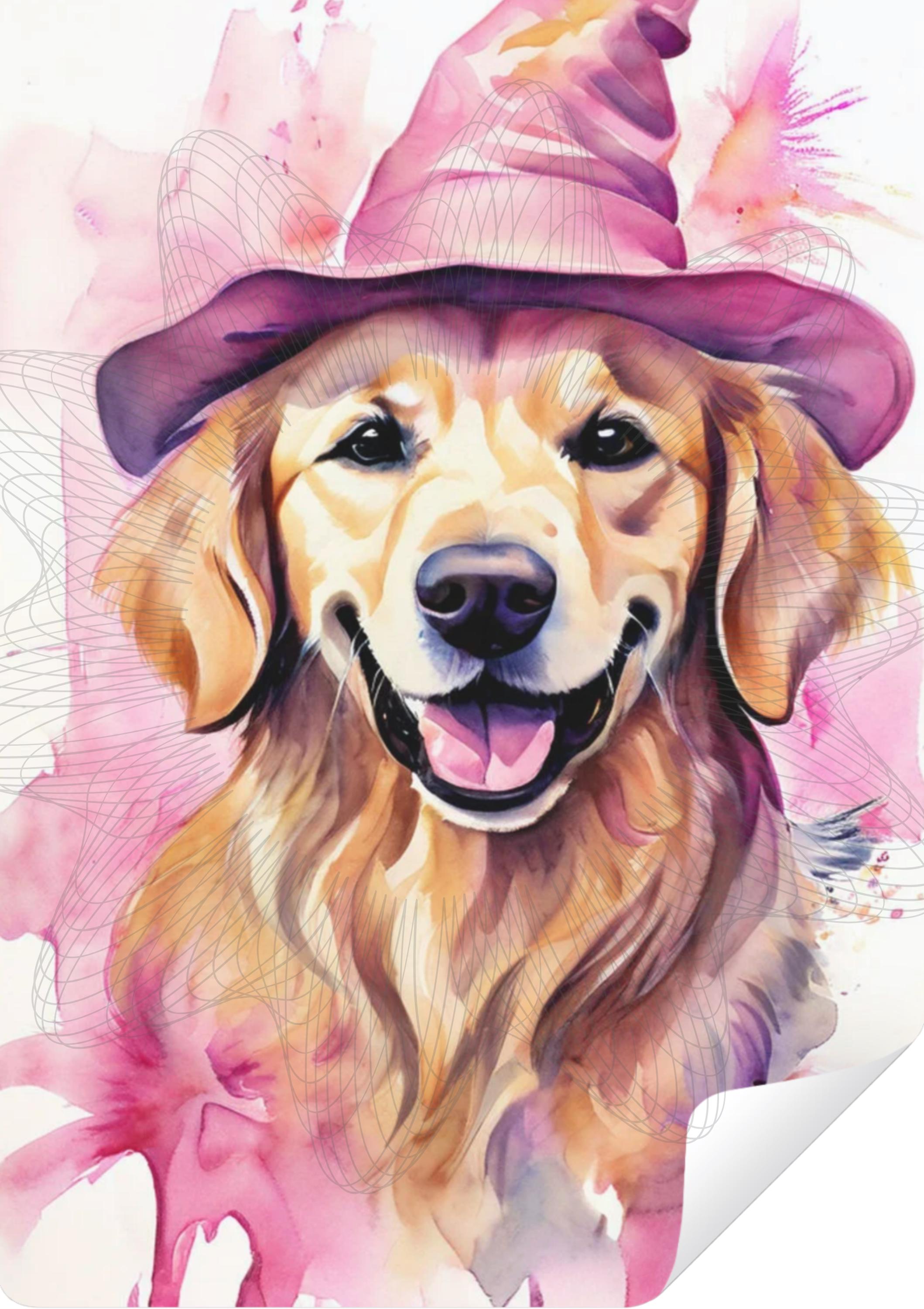 Golden Retriever Witch Art Print – Pink Halloween Dog (digital Download ...