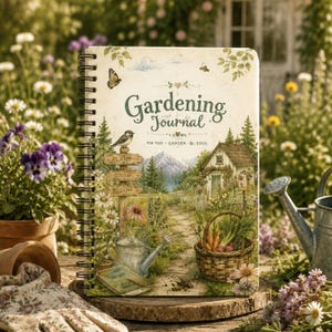 Gartenjournal im Cottagecore-Stil, handillustriertes Gartenplaner-Notizbuch