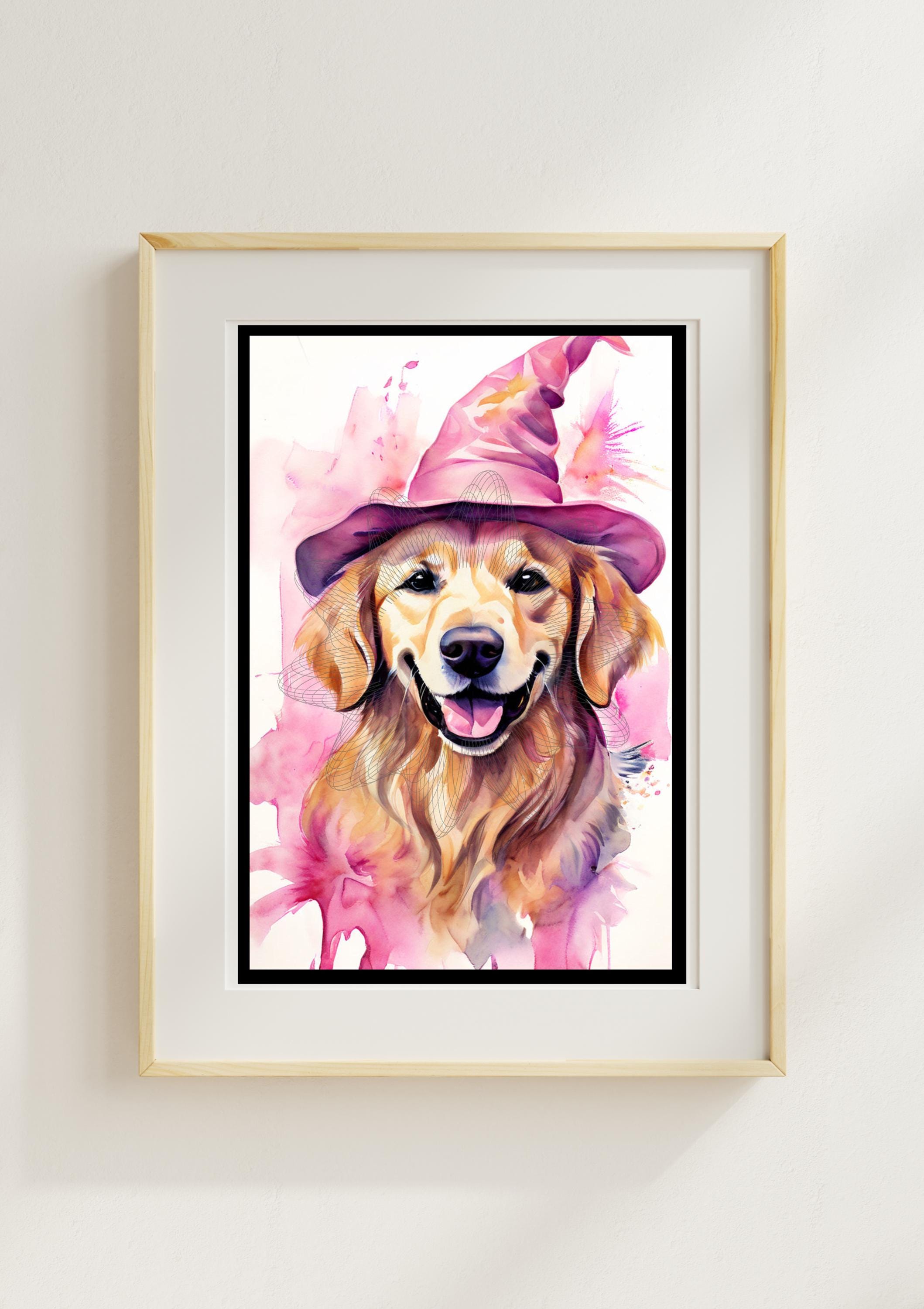 Golden Retriever Witch Art Print – Pink Halloween Dog (digital Download ...