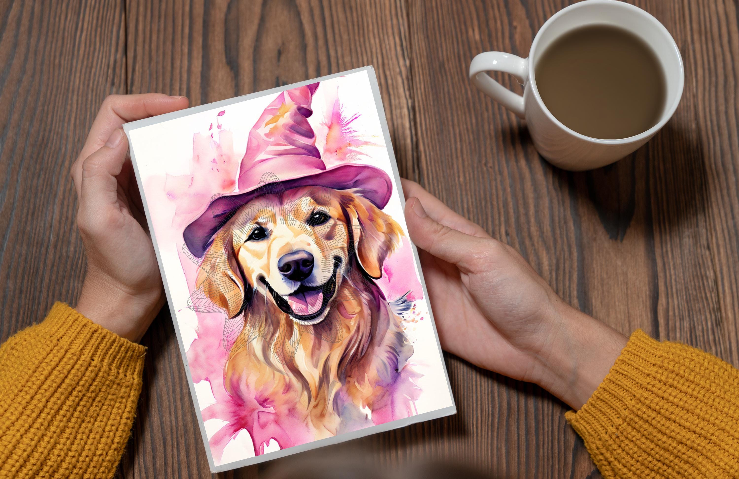 Golden Retriever Witch Art Print – Pink Halloween Dog (digital Download ...