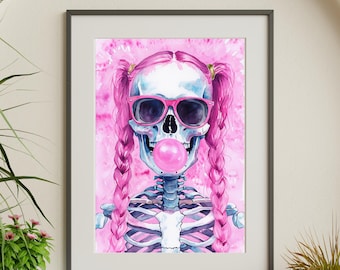 Pink Halloween Skeleton Art: Bubblegum Pop Print (Digital Download)