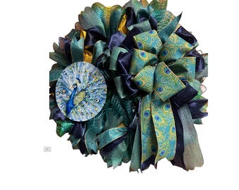 Handmade Peacock Wreath – Elegant Mesh Decor, Luxe Home Accent