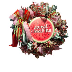 Sweet Summertime Watermelon Wreath, Summer Front Door Decor, Handmade Ribbon Wreath, Outdoor Porch Decoration