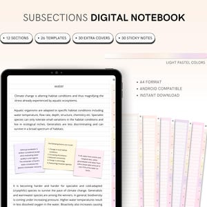 Digital notebook, cahier numérique avec onglets colorés, notes digitales pour mieux organiser ses cours avec plusieurs sections et index