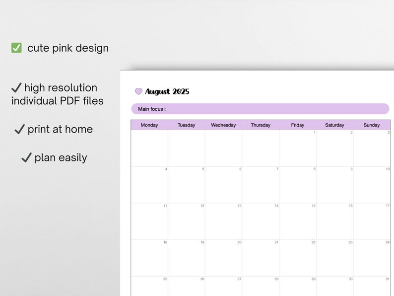 Printable Mid Year Calendar 2024 2025 Aesthetic Printable Monthly Calendar 2024 Monday Start ...