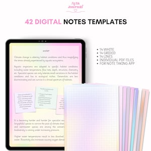 Template de notes digitales pour tablette, samsung notes, modèles de pages digitales avec lignes, app de prise de notes