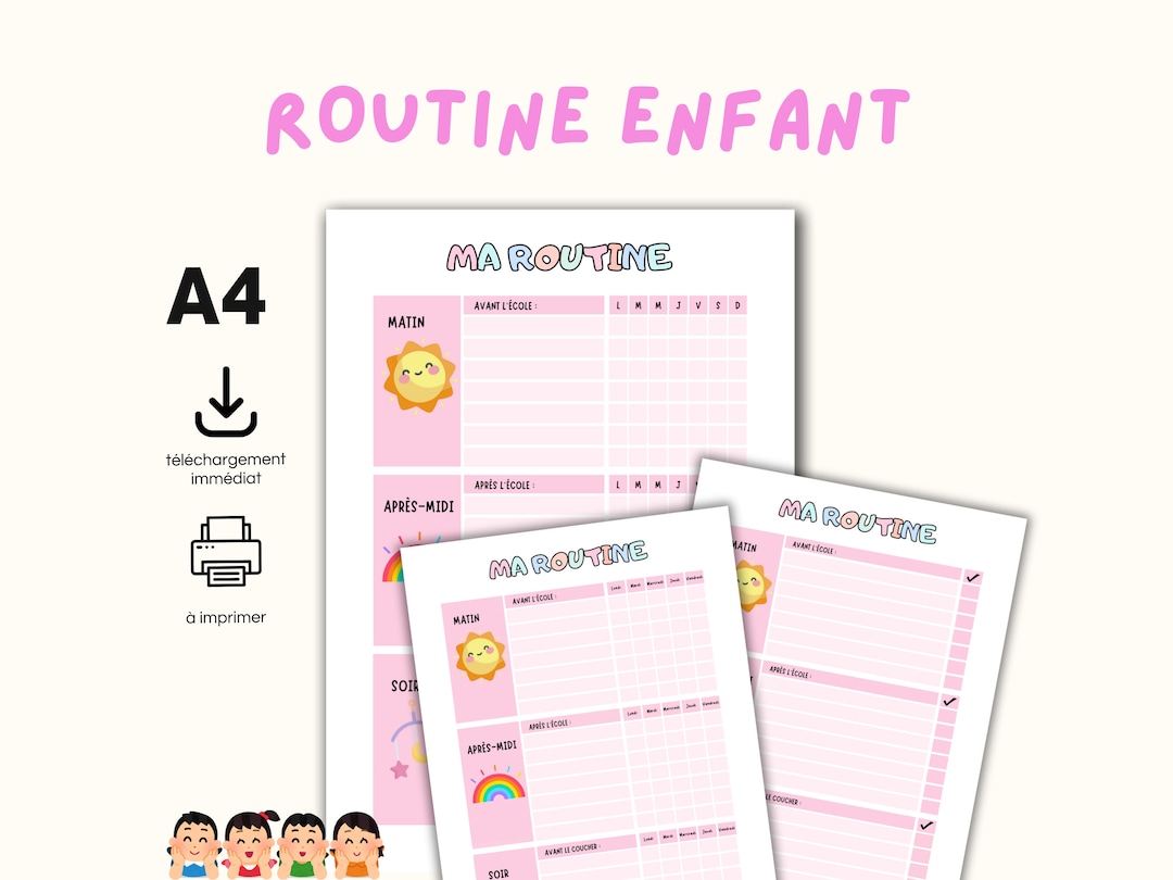 Routine Enfant à Imprimer Matin Et Soir Tableau Routine Apprentissage ...
