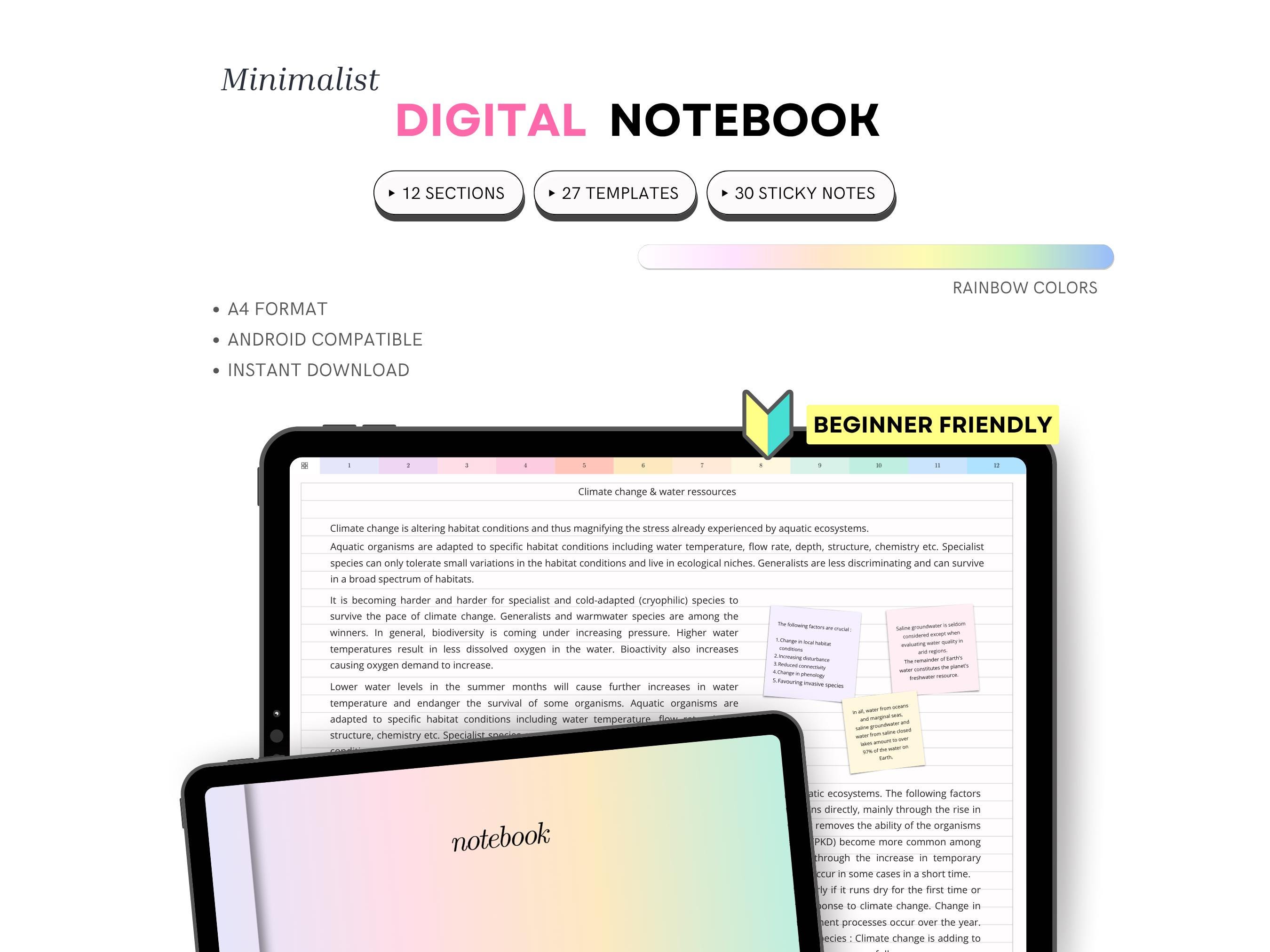 Digital Landscape Notebook for Samsung Notes: Hyperlinked Colored Tabs (PDF Download)