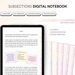 Digital notebook, cahier numérique avec onglets colorés, notes digitales pour mieux organiser ses cours avec plusieurs sections et index