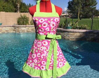 CUSTOM Sassy Apron with SkirtRuffle, Womens Misses and Plus Sizes Kitchen Apron made with the fabric of your cohice