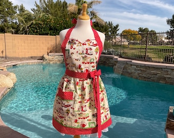 Vintage Fifthies Kitchen/ Retro Sassy Apron with Gathered Waist/Womens Misses and Plus Sizes/ Kitchen Apron with Bib