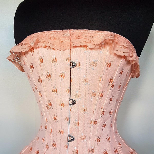 Limited edition Handmade steelboned single layer antique Victorian peach patterned cotton coutil custom made just for you by Labellefairy