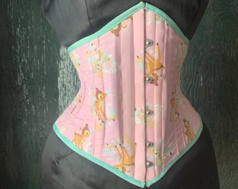 Handmade in Canada Ready to ship sample steel boned pink underbust corset  size 24” features Bambi