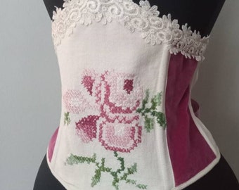 Handmade by corsetiere Labellefairy sample sale sweet embroidered rose underbust corset ready to ship sample sale waist 28"