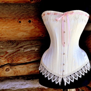NANCYBespoke Traditional Ivory Satin Handcrafted Victorian Wedding Corset by professional corsetiere LaBelleFairy for wedding or boudoir image 3