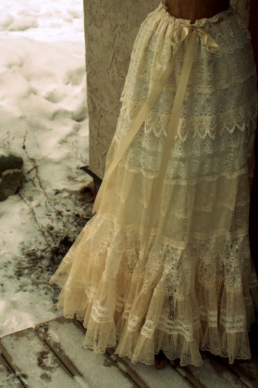 Cream Lace Skirt- Handmade Bridal Petticoat for Romantic Victorian Vintage Style Weddings