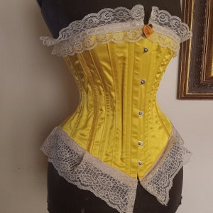 DEVONY...Handmade by La Belle Fairy ready to ship Antique Replica Victorian 1898 steel boned yellow silk corset by La belle fairy