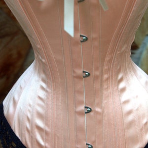 Show Stopping Peach & Black Handmade Victorian Steel Boned Overbust Corset with Black Venice Detail at Bust and Hip Custom Made Just for You image 4