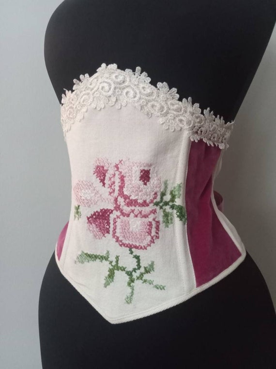 Handmade by Corsetiere Labellefairy Sample Sale Sweet Embroidered Rose  Underbust Corset Ready to Ship Sample Sale Waist 28 