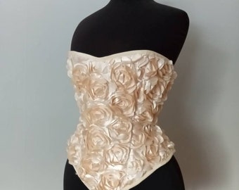 Glorious Champagne blossom handmade steel boned Victorian overbust corset custom made just for you by professional corsetiere Labellefairy