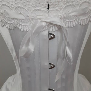 Luminous White Satin Handmade Edwardian S Bend Steel Boned Corset with Lace Detail Custom made Just for you image 2